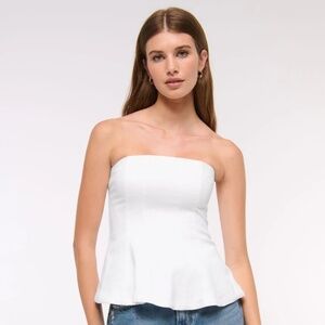 Abercrombie & Fitch White Strapless Peplum Tailored Linen Tube Top | Size XS